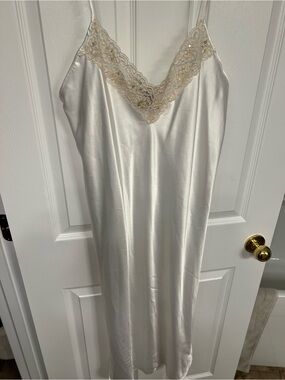 Silky Cream Lace-Trim Slip Chemise
